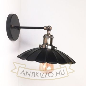 Antik fali lámpa matt fekete antik bronz szín hullámos búrával