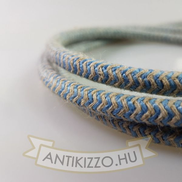Textilkábel, pamut szürke-kék mintás 2x0,75