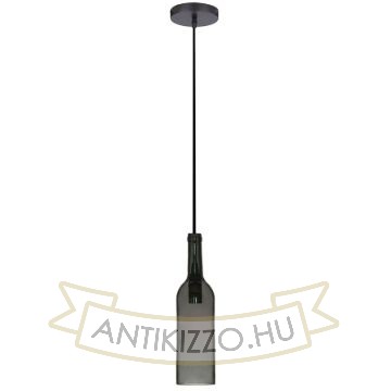 Borosüveg függeszték lámpa, textil vezetékkel - szürke - E14