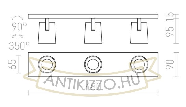 Kép KENNY III felületre szerelhető fekete/aranysárga  230V LED GU10 3x8W