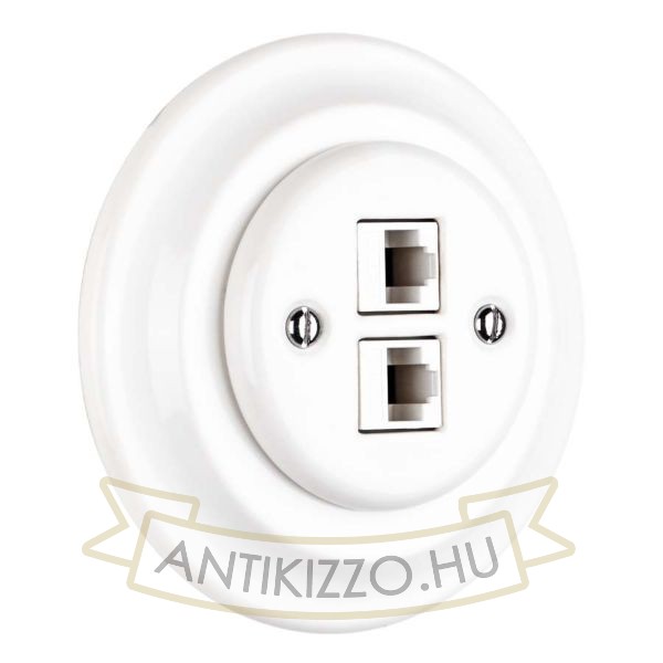 Porcelán hálózati dupla aljzat, rj45, falba süllyesztett