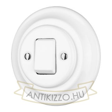 Porcelán Egyes billenő kapcsoló, kerek, fehér, kétpólusú, 102 + keret