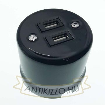Porcelán USB csatlakozó falonkívüli, fekete