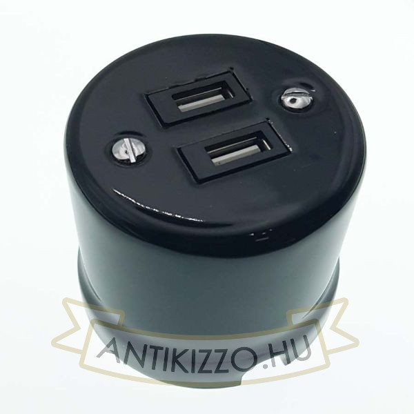 Porcelán USB csatlakozó falonkívüli, fekete