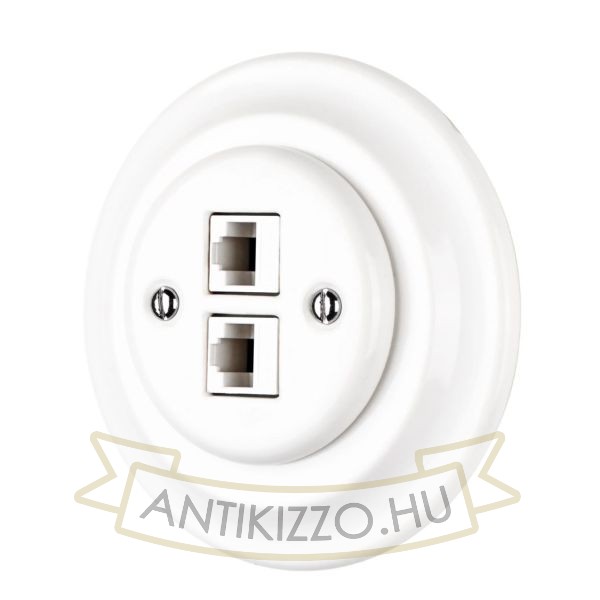 Porcelán hálózati dupla aljzat, rj45, falba süllyesztett kerettel