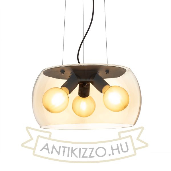AMANDA függő lámpa matt fekete borostyánsárga üveg 230V LED E27 3x15W