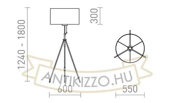 LUTON/RON 55 állólámpa  Polycotton fehér/fekete/fém 230V LED E27 15W