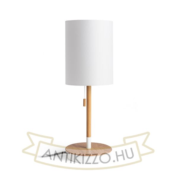 KEITH/RON 15/20 asztali lámpa USB-vel  Polycotton fehér/bükk 230V LED E27 15W