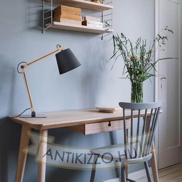 NIZZA asztali lámpa Polycotton fekete/fa 230V LED E14 7W