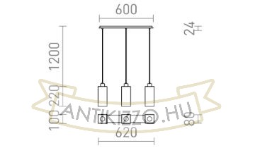LIZ III 60 függő lámpa fekete üveg/króm 230V LED E27 3x15W