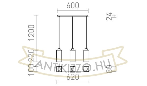 LIZ III 60 függő lámpa fekete üveg/króm 230V LED E27 3x15W