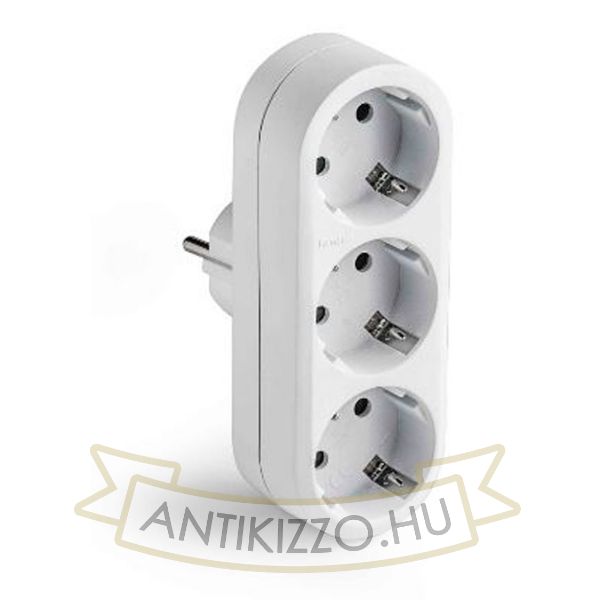 3-as földelt elosztó alsó csatlakozóval, fehér, függőleges