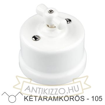 Fehér Porcelán Forgókapcsoló – Két Áramkörös (Csillárkapcsoló, 105)