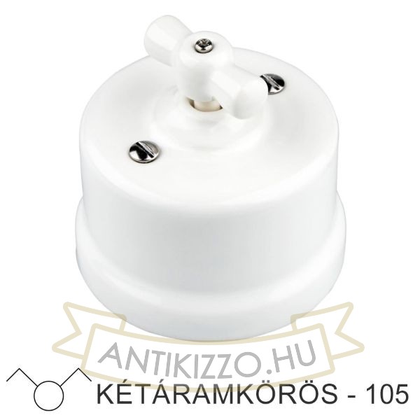 Fehér Porcelán Forgókapcsoló – Két Áramkörös (Csillárkapcsoló, 105)
