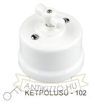 Fehér Porcelán Forgókapcsoló – Kétpólusú, Falra Szerelhető (Vintage)