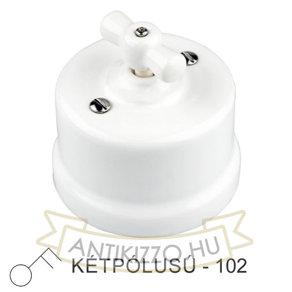 Fehér Porcelán Forgókapcsoló – Kétpólusú, Falra Szerelhető (Vintage)