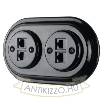 Kép Fekete porcelán dupla RJ45 süllyesztett csatlakozóbetét