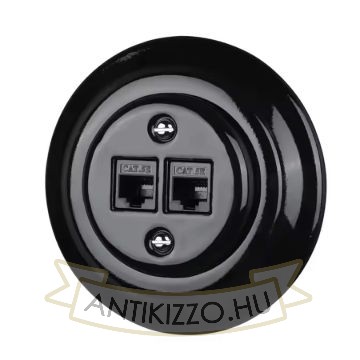 Dupla RJ45 aljzat – fekete porcelán kerettel (2×RJ45, CAT5e/CAT6)