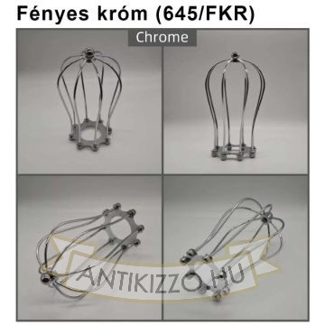 Fényes króm fém lámpa rács – csepp alakú, E27 búratartós rögzítéssel