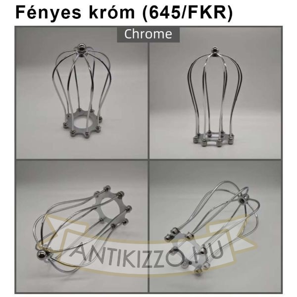 Fényes króm fém lámpa rács – csepp alakú, E27 búratartós rögzítéssel