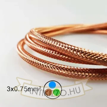 Vörösréz fémszövet borítású dekor vezeték 3×0,75 mm²