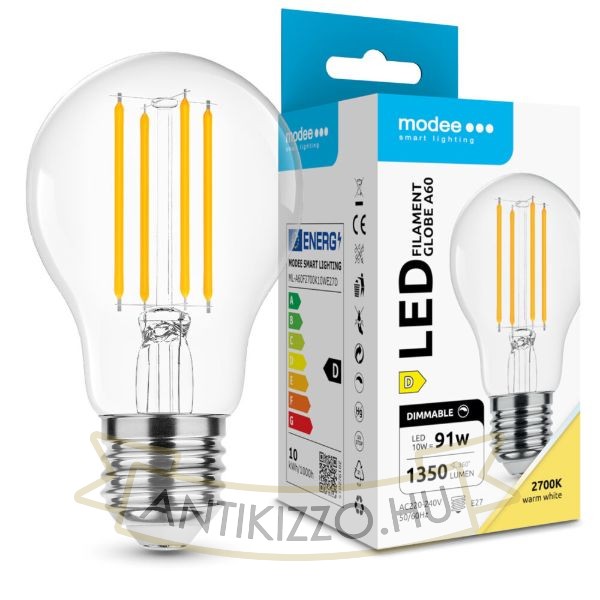 Modee LED Izzó Filament A60 10W E27 360° 2700K (1350 lumen) dimm. ERP