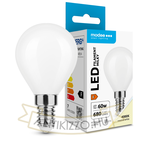 Modee LED Izzó Filament Milky G.Mini P45 7W E14 360° 4000K (680 lumen) ERP