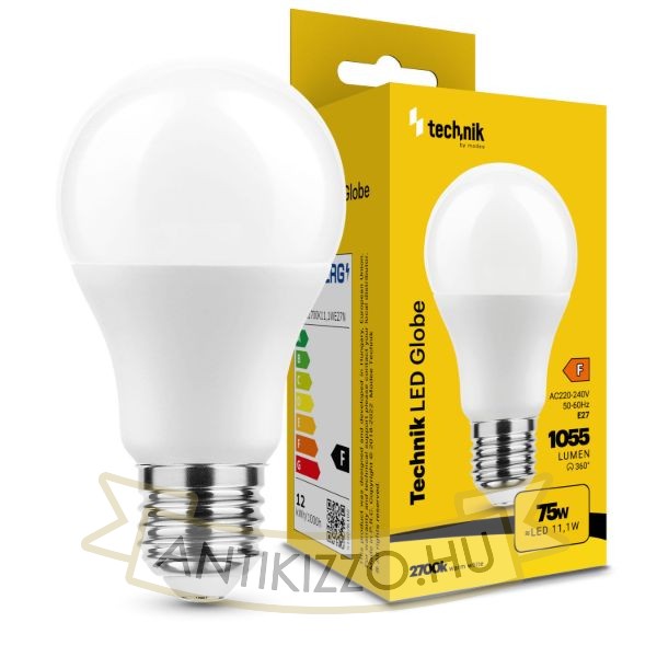 Technik LED Izzó Globe A60 11,1W E27 360° 2700K (1055 lumen) ERP