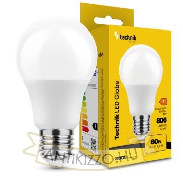 Technik LED Izzó Globe A60 8,8W E27 360° 2700K (806 lumen) ERP