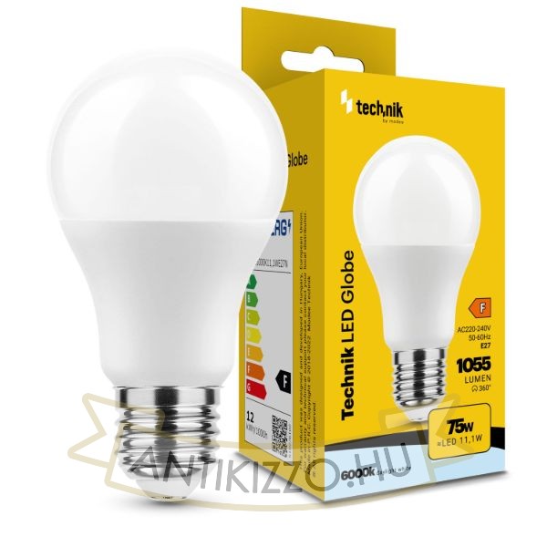 Technik LED Izzó Globe A60 11,1W E27 360° 6000K (1055 lumen) ERP