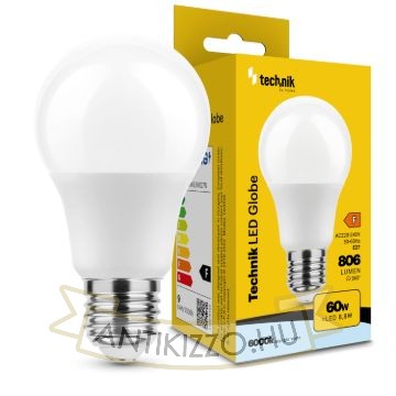 Technik LED Izzó Globe A60 8,8W E27 360° 6000K (806 lumen) ERP