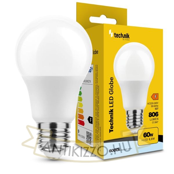 Technik LED Izzó Globe A60 8,8W E27 360° 6000K (806 lumen) ERP