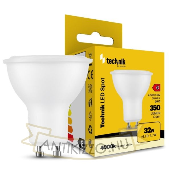 Technik LED Izzó Spot Alu-Plastic 4,7W GU10 110° 4000K (350 lumen) ERP