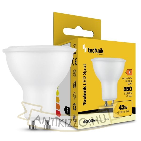 Technik LED Izzó Spot Alu-Plastic 6,4W GU10 110° 4000K (550 lumen) ERP