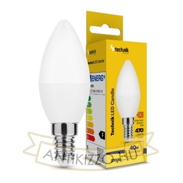 Technik LED Izzó Gyertya (Candle) C37 4,9W E14 200° 2700K (470 lumen) ERP