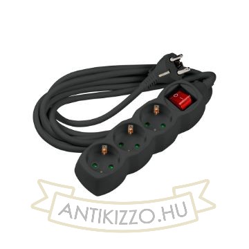 Technik Elosztó 3 utas 1,5m kábellel 1,5mm2 rézkábel + kapcsoló (fekete) 16A