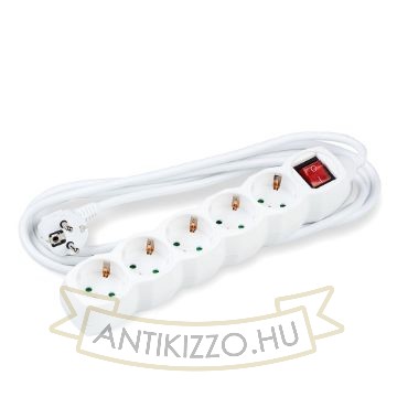 Technik Elosztó 5 utas 1,5m kábellel 1,5mm2 rézkábel + kapcsoló (fehér) 16A