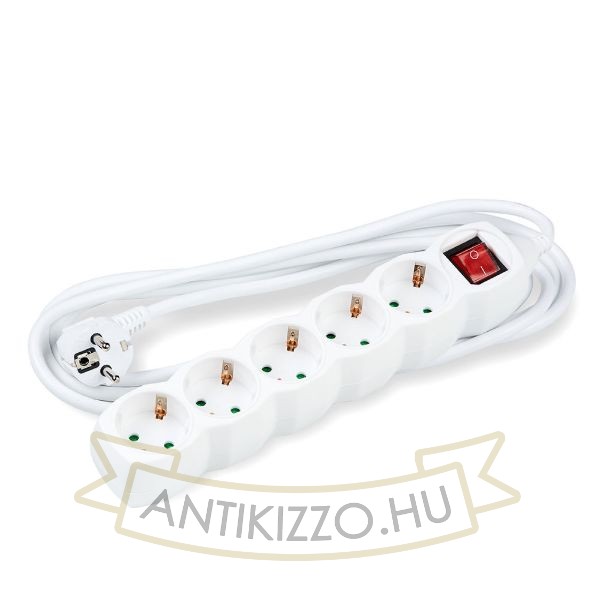 Technik Elosztó 5 utas 1,5m kábellel 1,5mm2 rézkábel + kapcsoló (fehér) 16A
