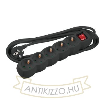 Technik Elosztó 5 utas 3m kábellel 1,5mm2 rézkábel + kapcsoló (fekete) 16A