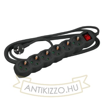Technik Elosztó 6 utas 5m kábellel 1,5mm2 rézkábel + kapcsoló (fekete) 16A