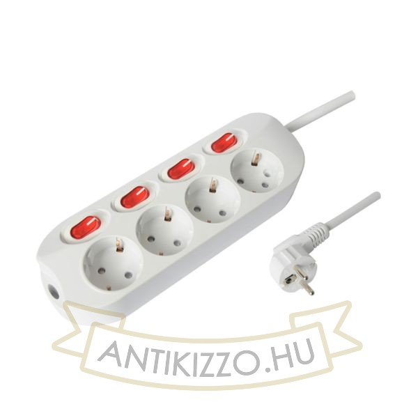 Technik Professional Elosztó 4 utas 1,5m kábel 1,5mm2 rézkábel + 4 kapcsoló 16A
