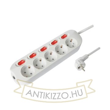 Technik Professional Elosztó 5 utas 1,5m kábel 1,5mm2 rézkábel + 5 kapcsoló 16A