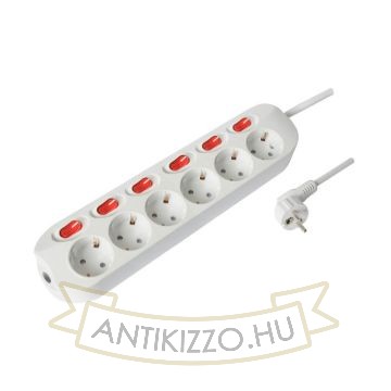 Technik Professional Elosztó 6 utas 1,5m kábel 1,5mm2 rézkábel + 6 kapcsoló 16A