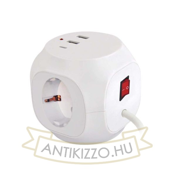 Technik Professional Elosztó Kocka 3 utas 1,5m kábel (1,5mm2) + USB C/A 16A