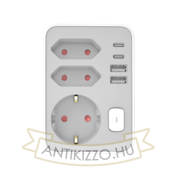 Technik Professional WG Elosztó Fali 3 utas + 2 x USB-C + 2 x USB-A + kapcsoló