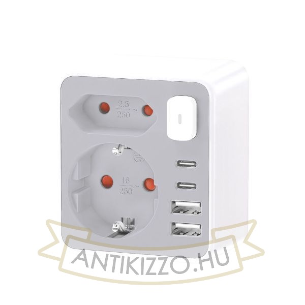 Technik Professional WG Elosztó Fali 2 utas + 2 x USB-C + 2 x USB-A + kapcsoló