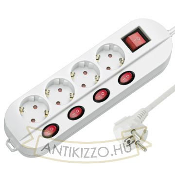 Technik Professional Elosztó 4 utas 1,5m kábel 1,5mm2 rézkábel 4+1 kapcsoló 16A