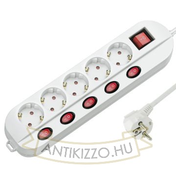 Technik Professional Elosztó 5 utas 1,5m kábel 1,5mm2 rézkábel 5+1 kapcsoló 16A