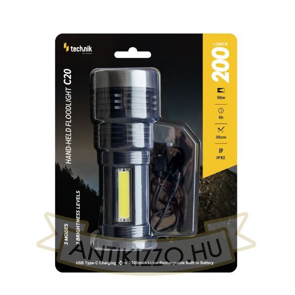 Technik Kézi Reflektor C20 (akkumulátoros) XPE LED + Type-C (200 lumen)