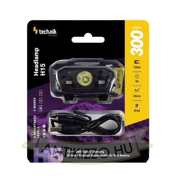 Technik Fejlámpa H15 (akkumulátoros) CREE LED + USB Type-C (300 lumen)